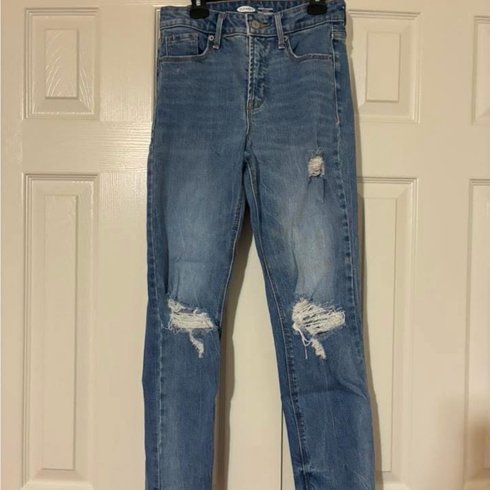 Old Navy power straight high rise Women's Distressed Blue Jeans
